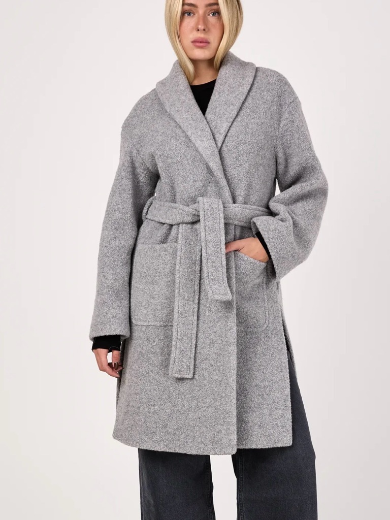 Max Mara Leisure Light Gray Dafne Belted Wool Wrap Coat Xs